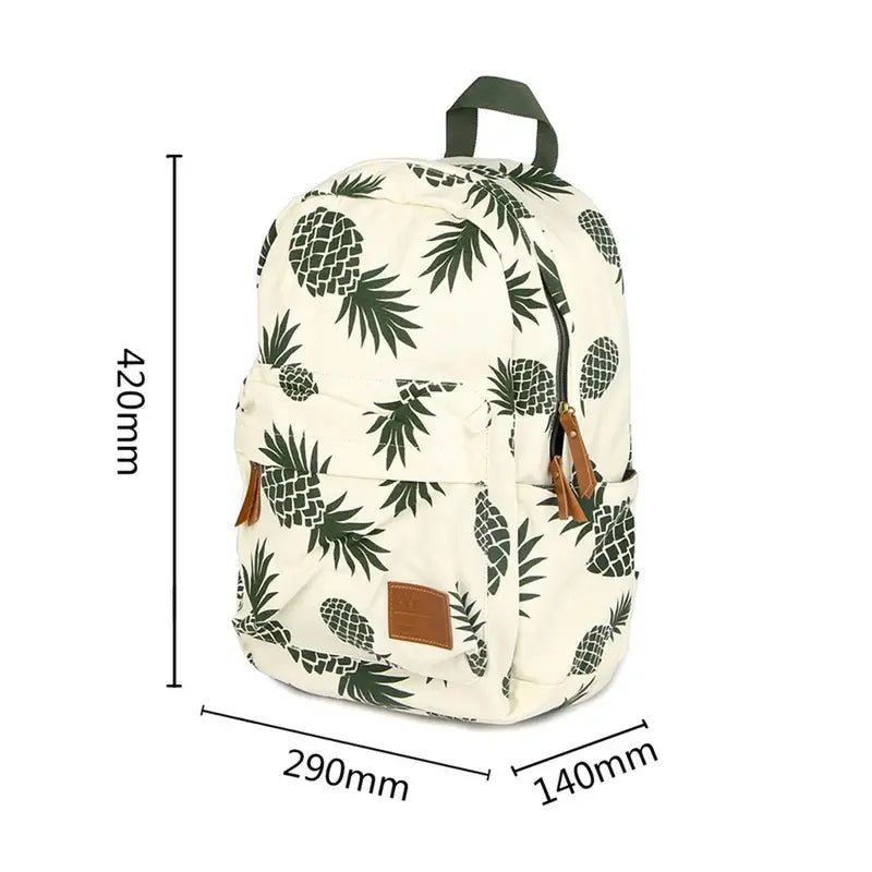 Sac à dos blanc avec motif ananas vert et accents marron pour Cartable Ananas