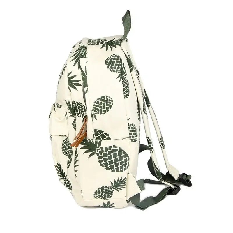 Cartable Ananas en crème avec motif ananas vert foncé pour école ou voyage