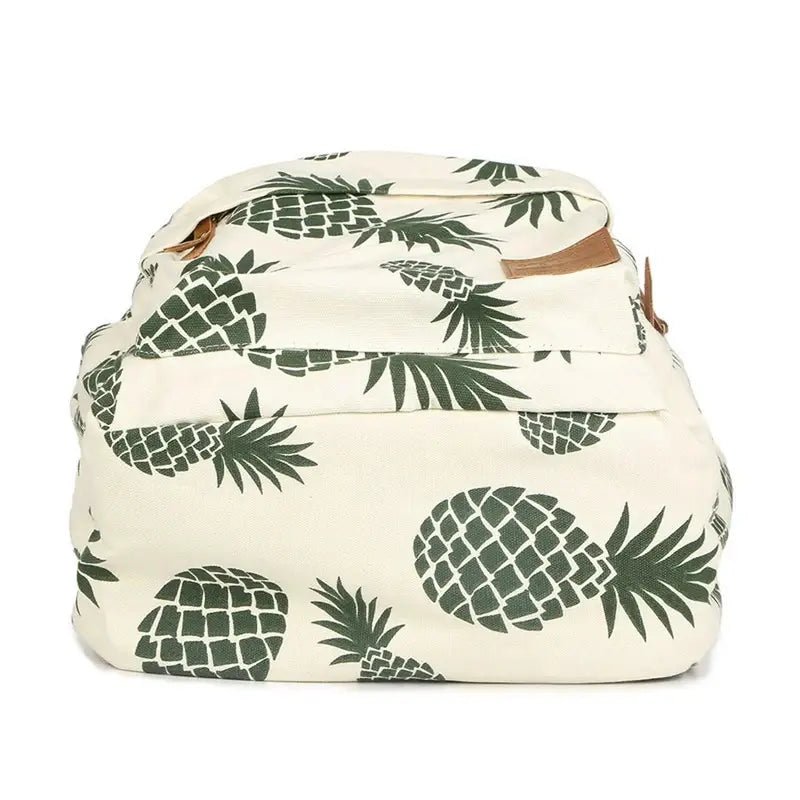 Sac à dos crème avec motif ananas vert et accents en cuir marron Cartable Ananas