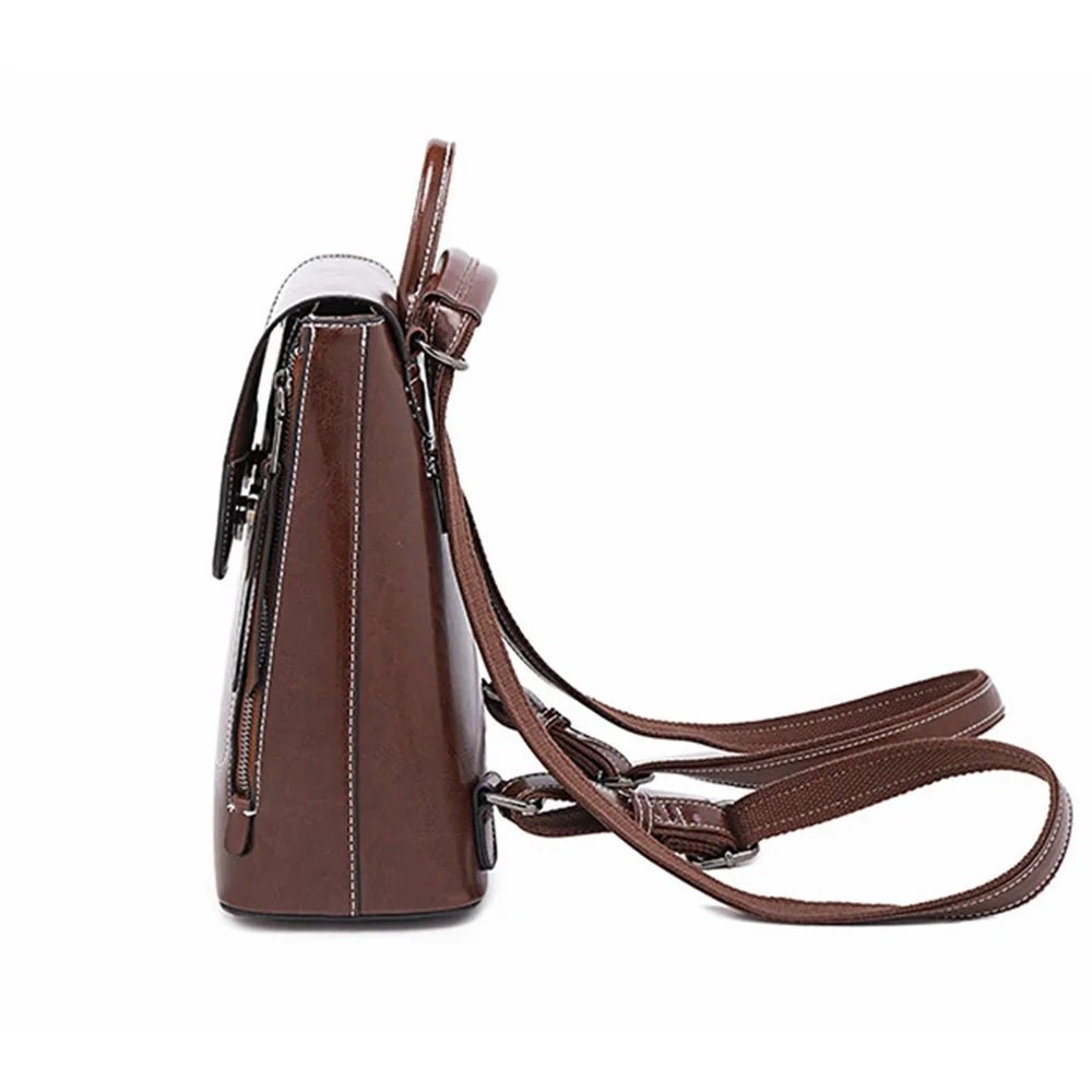 Sac à dos en cuir véritable marron avec couture blanche, modèle Cartable en cuir
