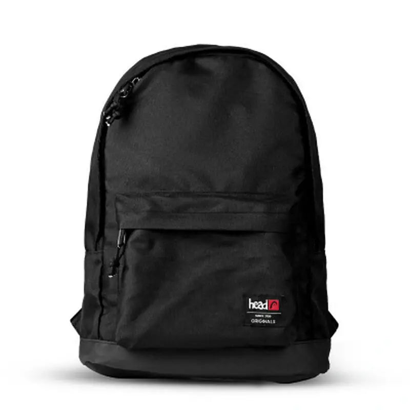 Sac à dos en toile noire avec poche frontale et deux fermetures éclair pour fille casuale