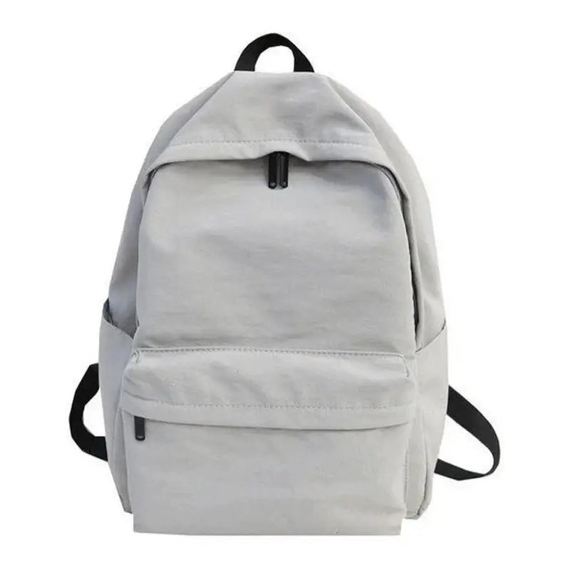Sac à dos fille d école décontracté gris clair avec bretelles et zips noirs