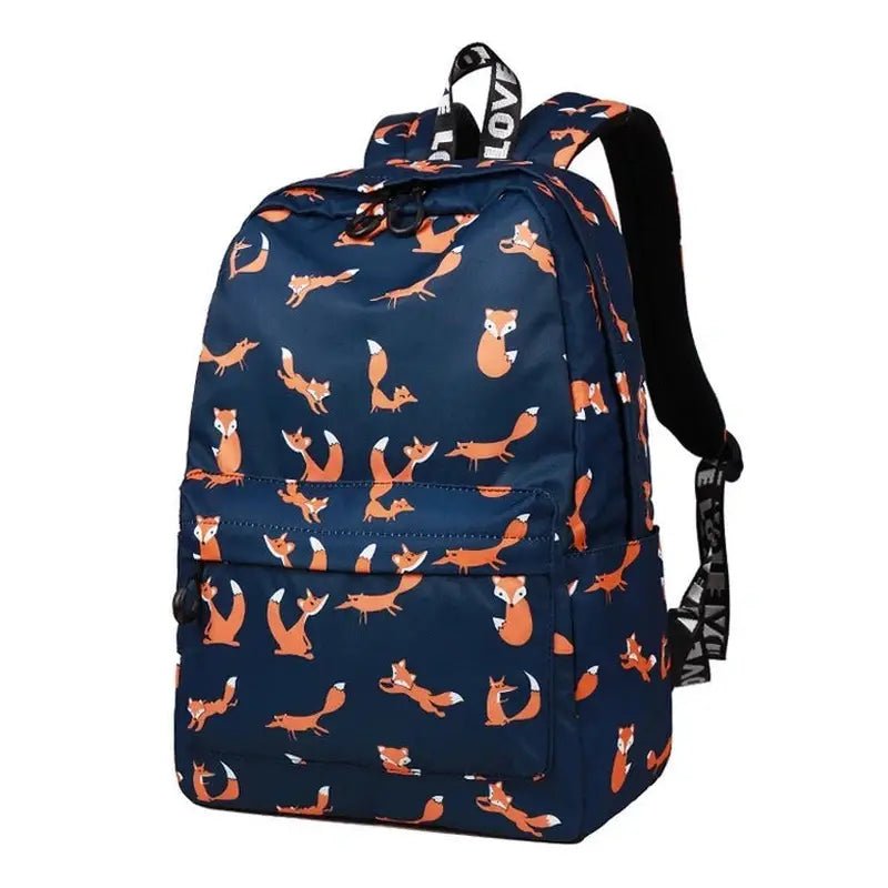Sac à dos fille bleu foncé avec motif renard orange pour Cartable fille imprimé renard