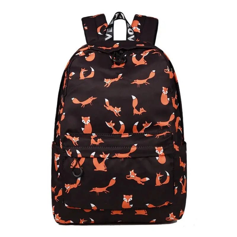 Sac à dos noir avec motif de renard orange pour fille, Cartable fille imprimé renard
