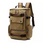 Sac à dos homme casual en toile beige avec plusieurs compartiments et accents en cuir marron