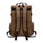 Sac à dos en toile marron avec bretelles foncées et poches latérales pour homme casual