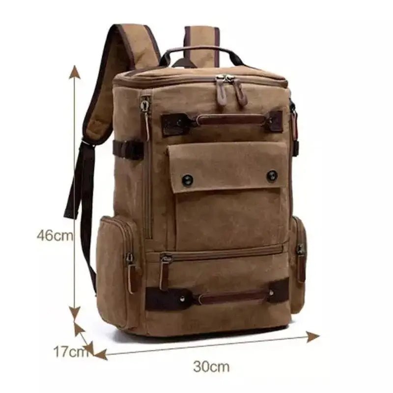 Sac à dos homme casual en toile marron avec multiples poches et bretelles ajustables