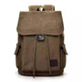Sac à dos homme en toile canvas marron avec rabat, cordon de serrage et poches latérales