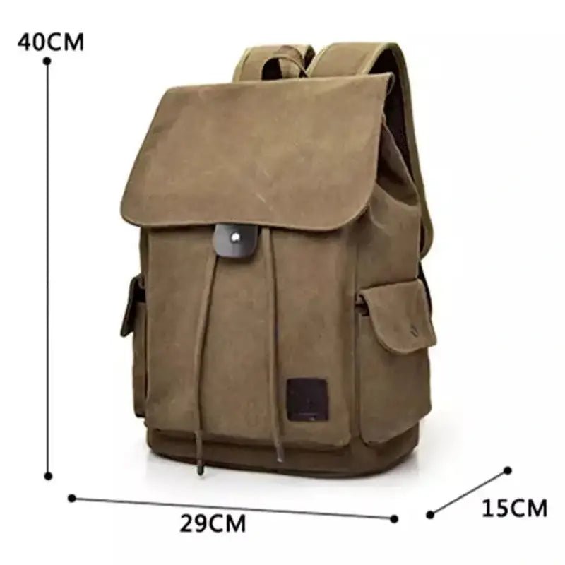 Sac à dos homme en toile canvas brun avec rabat, cordon et poches extérieures