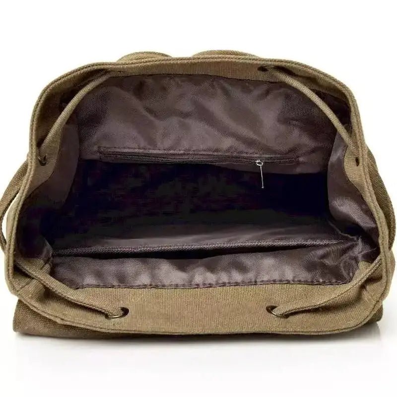 Sac à dos homme en toile canvas vert olive avec cordon de serrage et poche zippée