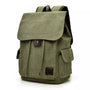 Sac à dos homme en toile canvas kaki avec rabat, cordons et poches latérales