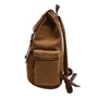 Sac à dos en toile marron avec sangles cuir et fermetures éclair