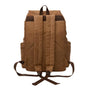 Sac à dos en toile cirée tan avec sangles en cuir marron foncé et anse supérieure