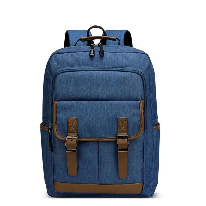 Sac à dos bleu en toile avec accents en faux cuir marron pour femme ordinateur