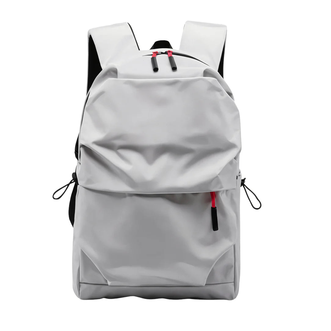 Sac à dos pour ados ou collégiens gris clair avec accents noirs et rouges