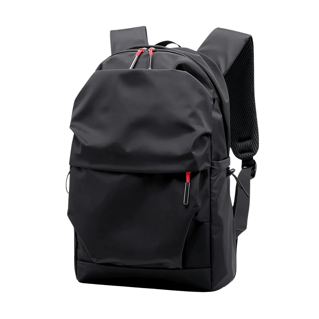 Sac à dos en nylon noir avec tirettes rouges pour ados et collégiens