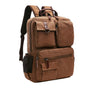 Sac à dos en toile marron avec accents cuir et compartiments zippés