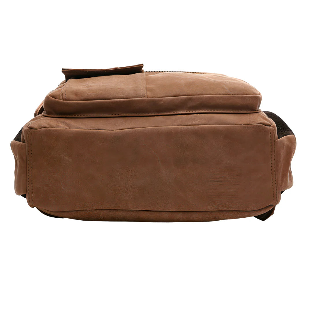 Cartable travail homme en cuir marron avec rabat supérieur et bordure noire