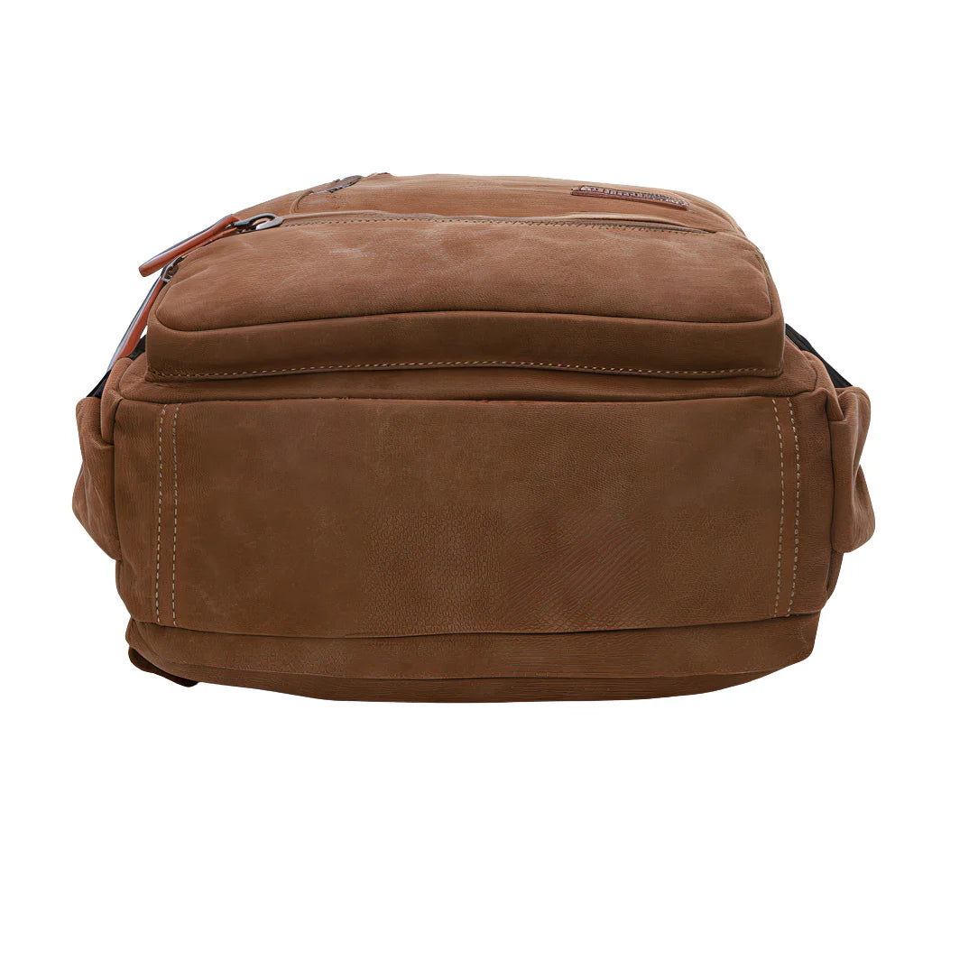 Sac à dos en suède marron vintage pour homme avec coutures visibles et fermeture éclair