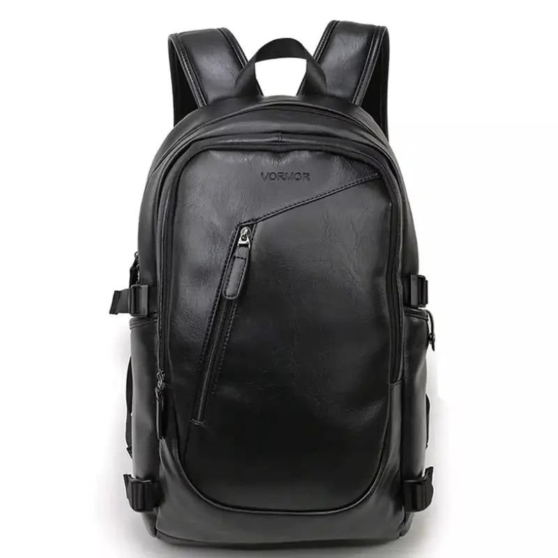 Sac à dos en cuir noir pour homme avec plusieurs compartiments élégants et spacieux