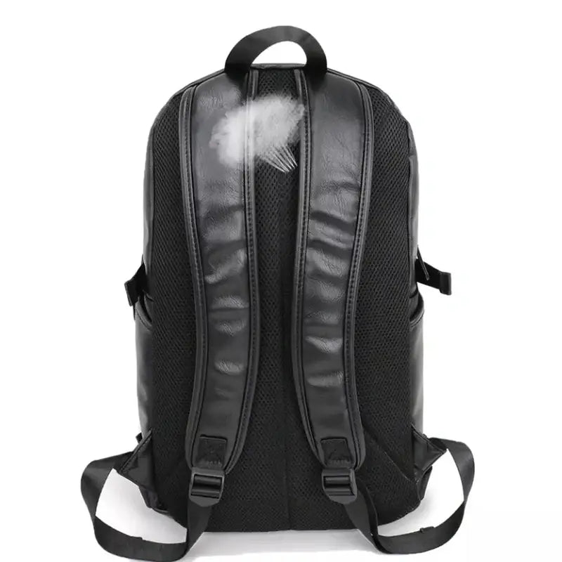 Sac à dos en cuir synthétique noir avec panneau dorsal et bretelles en mesh respirant