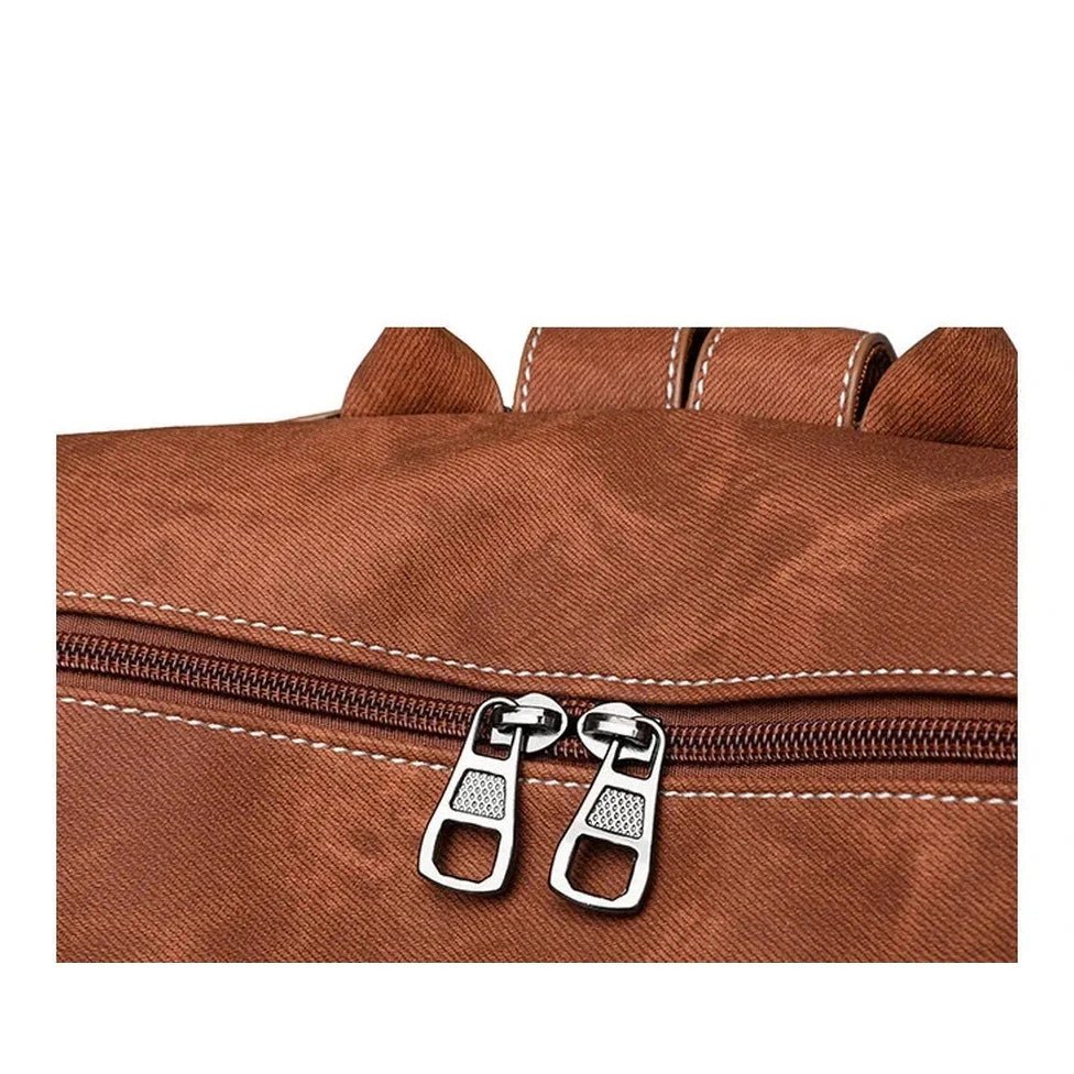 Sac à dos en cuir vintage marron avec double fermeture éclair, Grand sac à dos cuir vintage