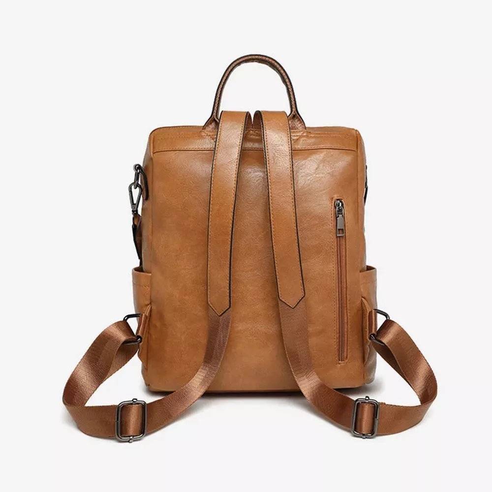 Sac à dos en cuir brun oldschool avec bretelles réglables et plusieurs poches