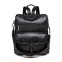 Sac à dos convertible en cuir faux noir avec poches zippées et fermeture à boucle