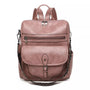 Sac à dos en cuir Oldschool couleur poussière de rose avec plusieurs compartiments zippés