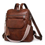 Sac à dos en similicuir marron pour femme avec poches multiples et bandoulière tissée