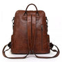 Sac à dos en similicuir marron pour femme avec bretelles ajustables et plusieurs poches