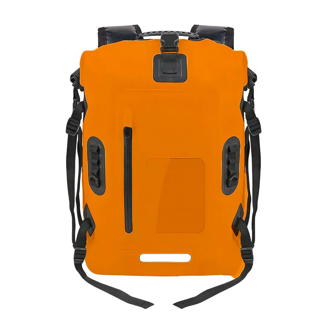 Sac à dos imperméable orange vif avec sangles et boucles noires