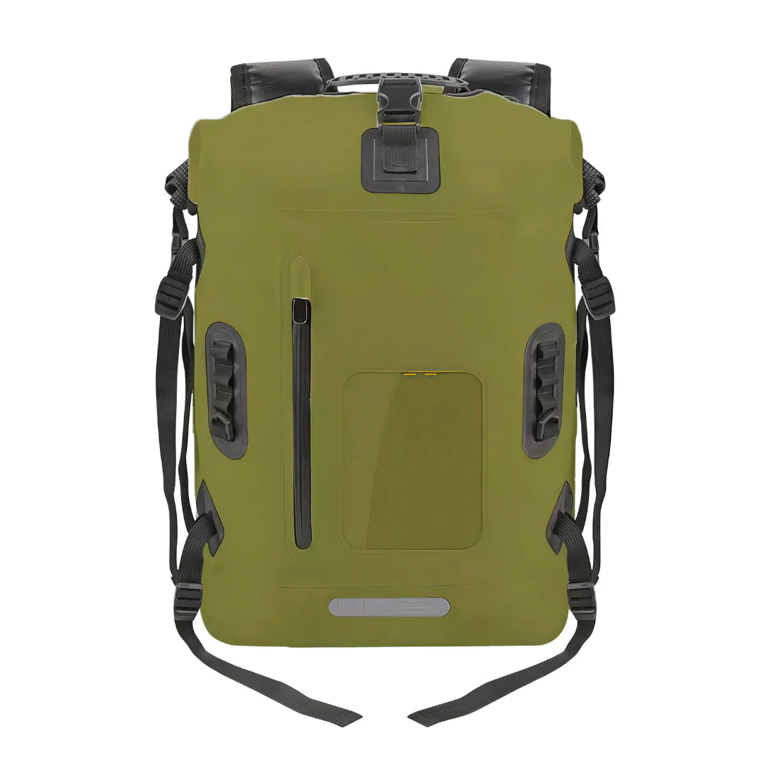 Grand sac à dos imperméable vert olive avec sangles noires