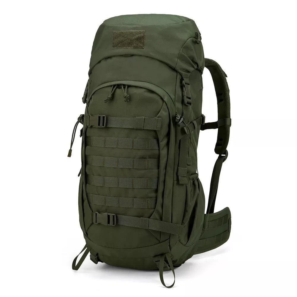 Sac à dos tactique vert foncé 50L 600D avec MOLLE, compartiments et bretelles rembourrées