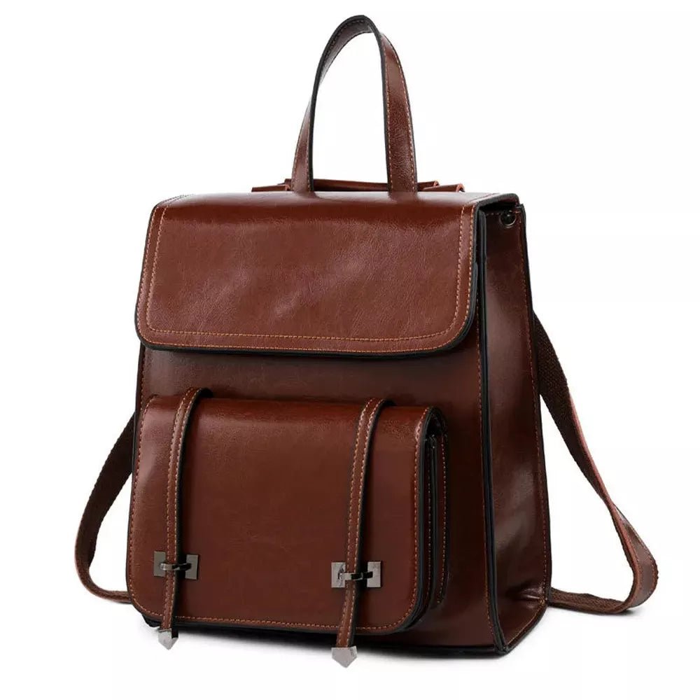 Sac à dos en cuir marron avec rabat et boucles pour le Petit Cartable en Cuir