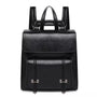 Sac à dos en cuir noir élégant avec rabat supérieur et poche à boucle avant