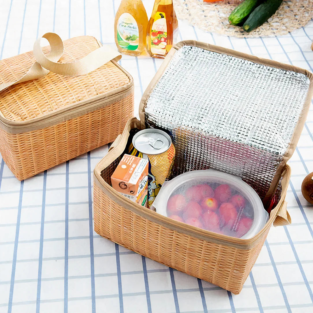Panier pique-nique en osier avec intérieur isotherme pour repas en plein air
