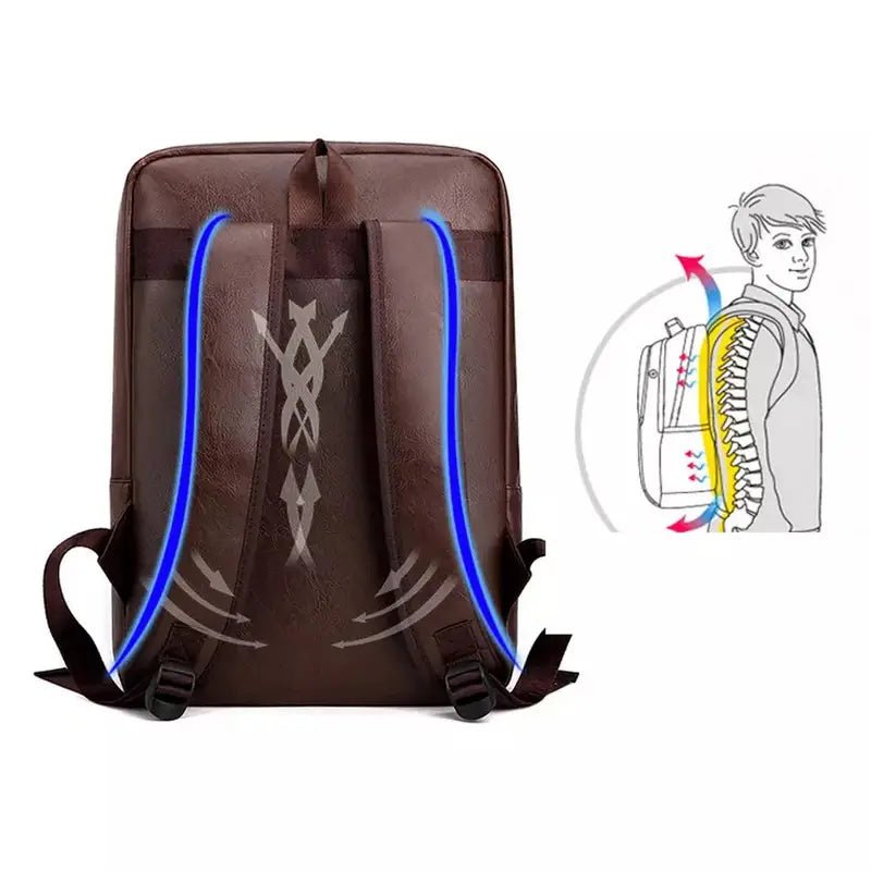 Sac à dos en cuir marron pour homme avec soutien dorsal ergonomique et ventilation