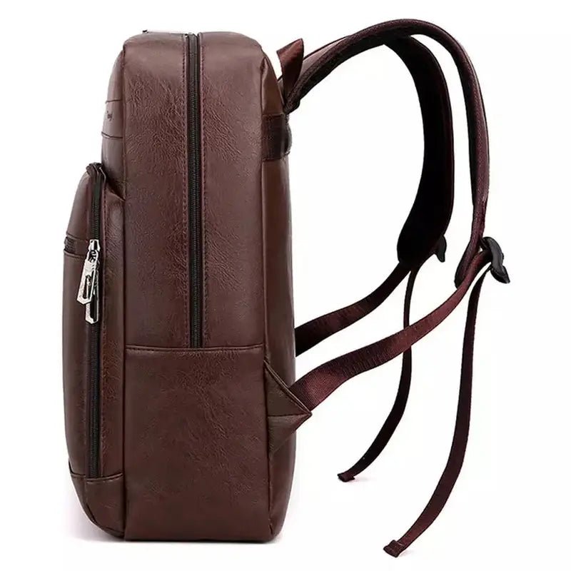 Sac à dos en cuir marron pour homme avec plusieurs compartiments zippés et bretelles ajustables