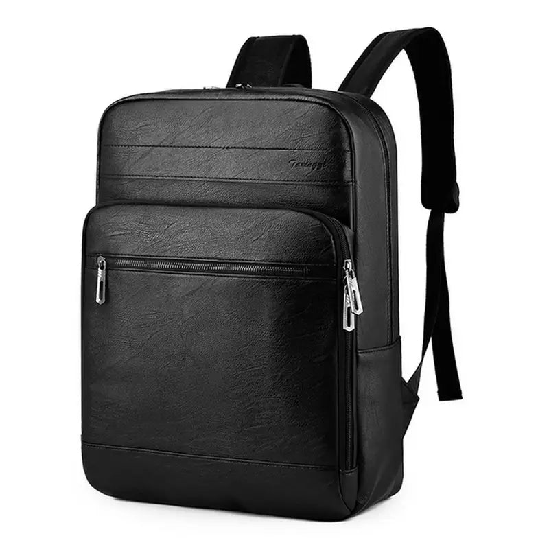 Sac à dos en faux cuir noir pour homme avec plusieurs compartiments zippés