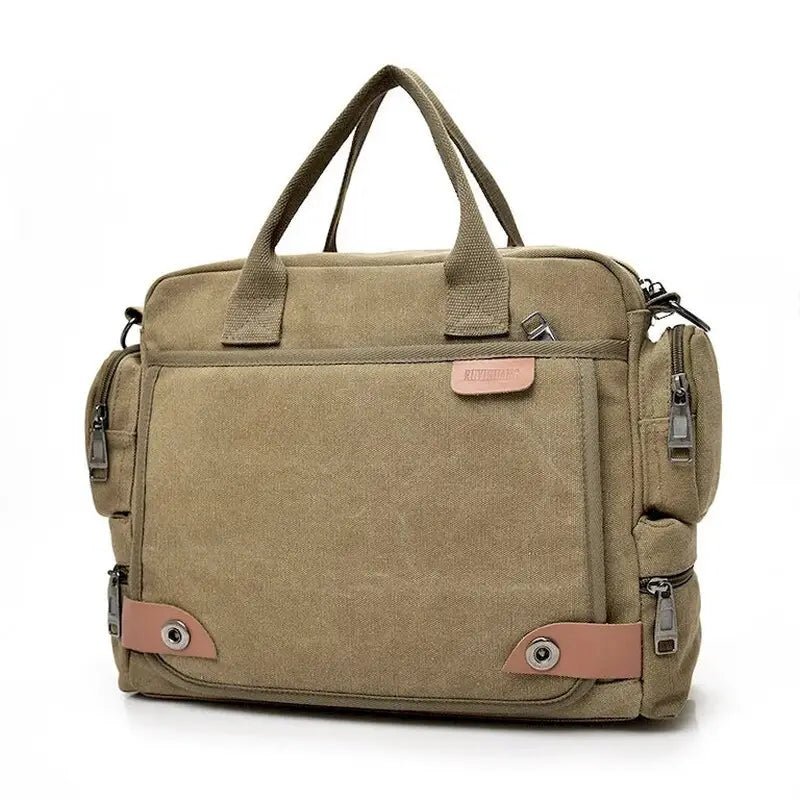 Sac à main en toile kaki avec poignées et poches zippées pour le voyage