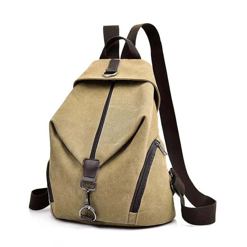 Sac à dos femme de ville beige en toile avec bretelles et accents marron foncé