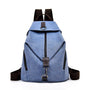 Sac à dos femme de ville en toile bleu clair avec bretelles marron et métal