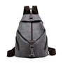 Sac à dos femme de ville en toile gris foncé avec bretelles marron et ferrures argentées