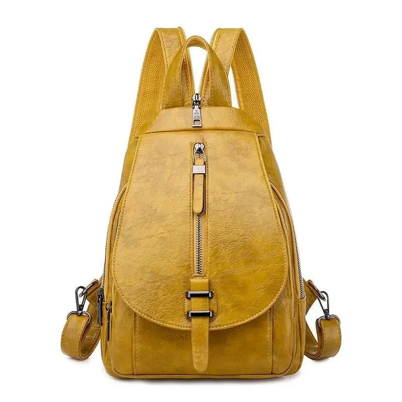 Sac à dos convertible femme en cuir jaune moutarde en faux cuir pour style élégant