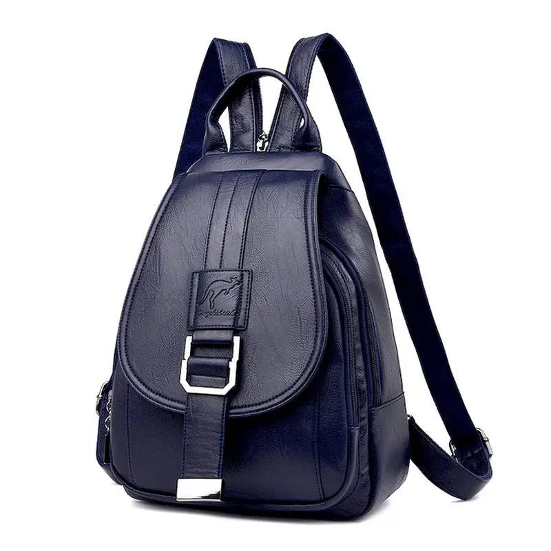 Sac à dos femme en cuir tendance bleu marine faux cuir avec hardware argenté