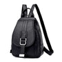 Petit sac à dos femme en cuir tendance en faux cuir noir avec boucles argentées