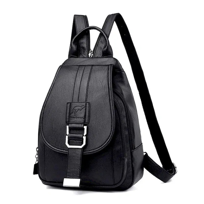 Petit sac à dos femme en cuir tendance en faux cuir noir avec boucles argentées