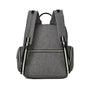 Sac à dos à langer gris en tissu avec bretelles ajustables et poche zippée arrière