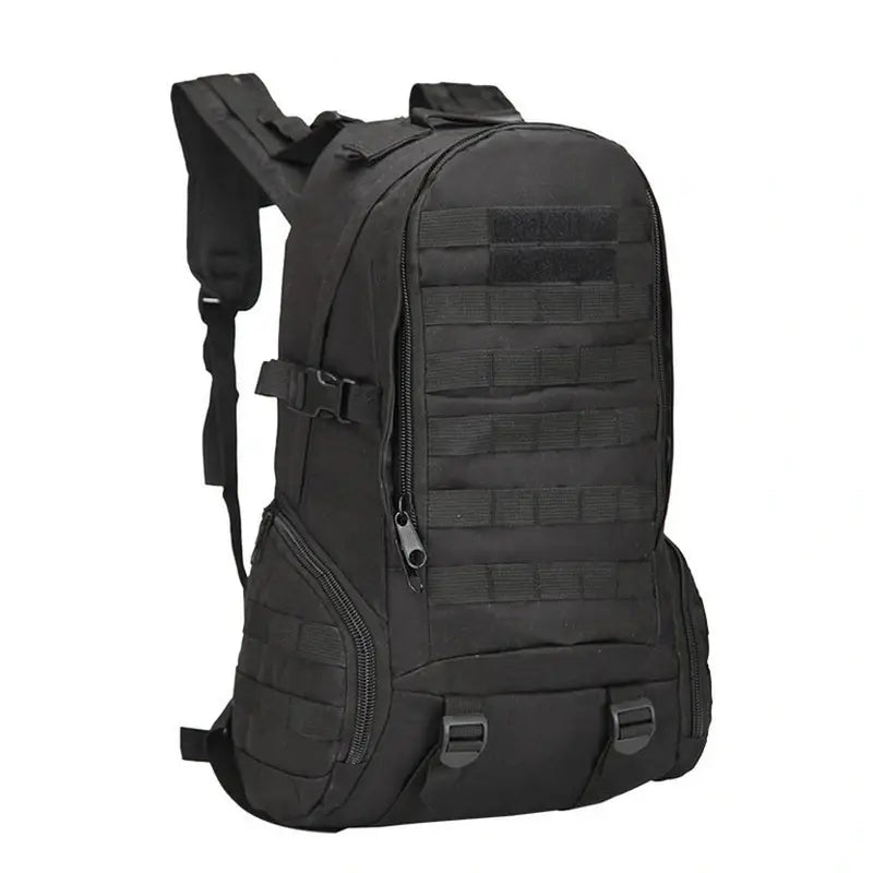Sac à dos tactique noir militaire avec webbing MOLLE et plusieurs compartiments